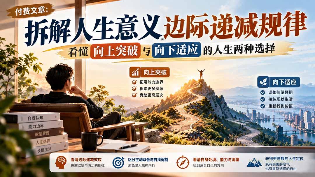 付费文章：拆解人生意义边际递减规律，看懂向上突破与向下适应的人生两种选择-小红泡