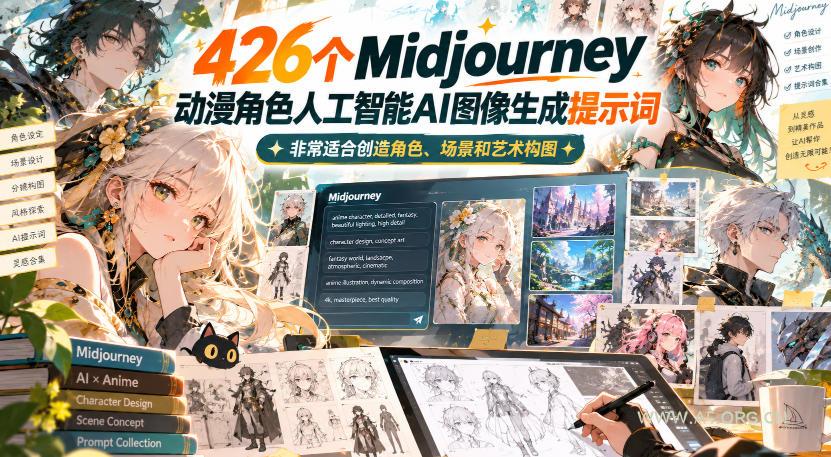 426个Midjourney动漫角色人工智能AI图像生成提示词，非常适合创造角色、场景和艺术构图-小红泡