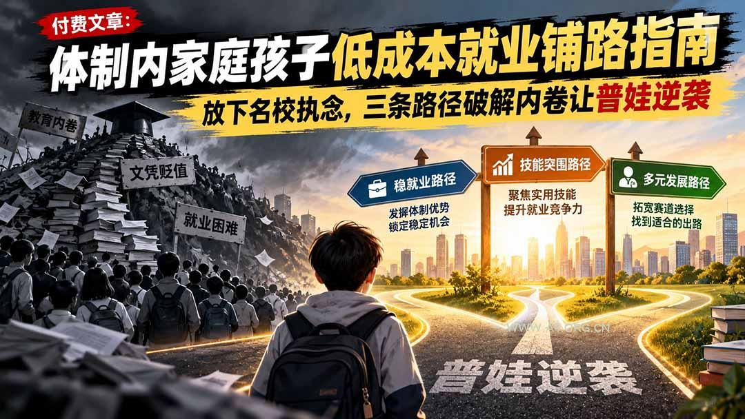 付费文章：体制内家庭孩子低成本就业铺路指南，放下名校执念，三条路径破解内卷让普娃逆袭-小红泡
