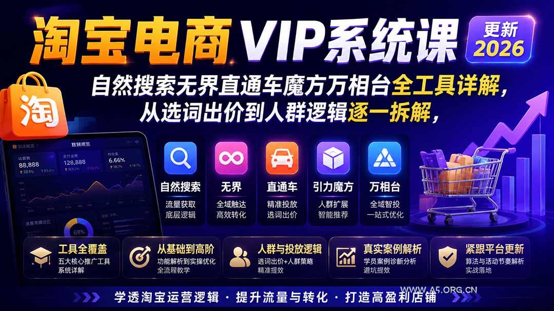 2026淘宝电商终局之战VIP课-更新1029:自然搜索+直通车+无界+精准人群,系统掌握测款动销与全店推广布局方法-小红泡
