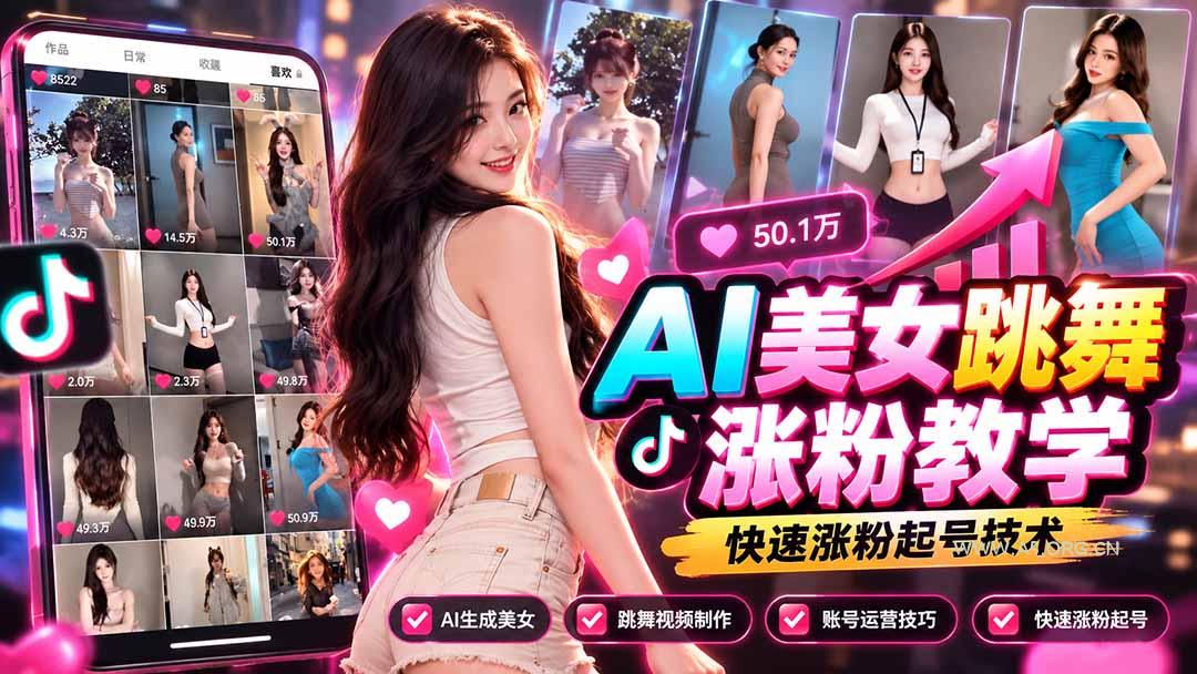AI美女跳舞涨粉教学,AI生成美女,跳舞视频制作,账号运营与快速起号涨粉-小红泡