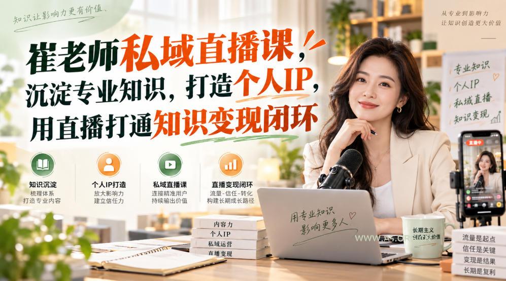 崔老师私域直播课，沉淀专业知识，打造个人IP，用直播打通知识变现闭环-小红泡