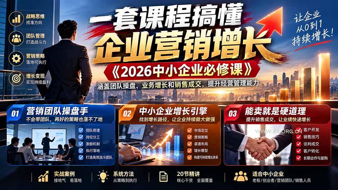 一套课程搞懂企业营销增长《2026中小企业必修课》涵盖团队操盘、业务增长和销售成交，提升经营管理能力-小红泡
