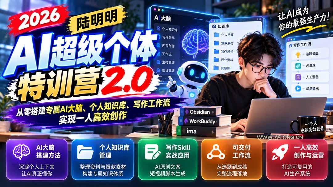 2026AI超级个体特训营2.0：从零搭建专属AI大脑、个人知识库、写作工作流，实现一人高效创作-小红泡
