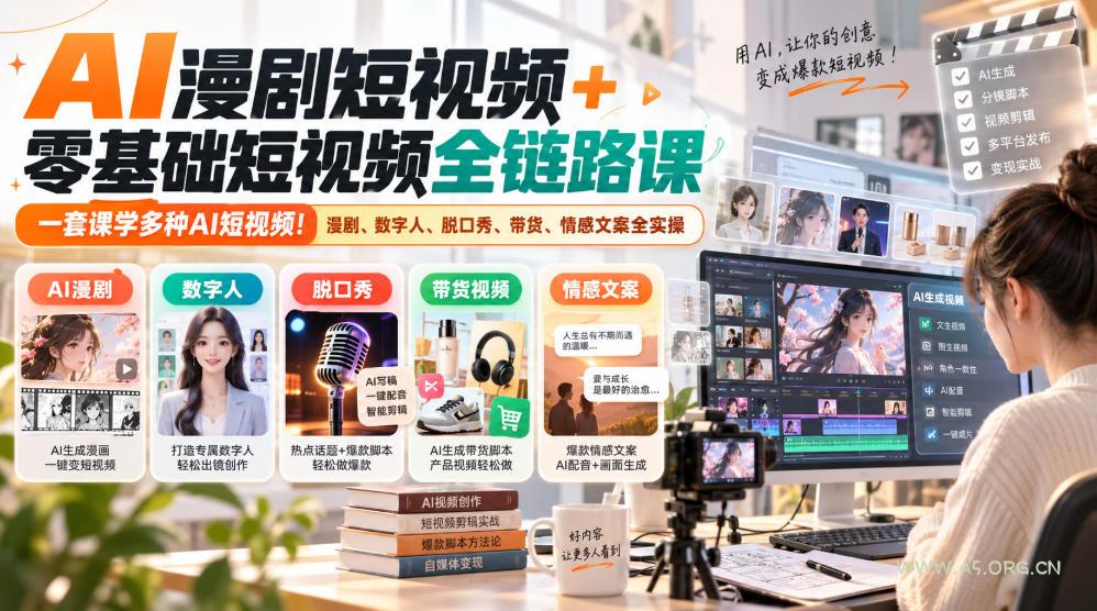 AI漫剧短视频+零基础短视频全链路课，一套课学多种AI短视频！漫剧、数字人、脱口秀、带货、情感文案全实操-小红泡
