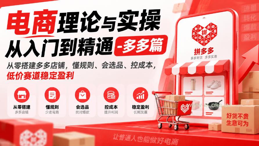 电商理论与实操从入门到精通-多多篇，从零搭建多多店铺，懂规则、会选品、控成本，低价赛道稳定盈利-小红泡